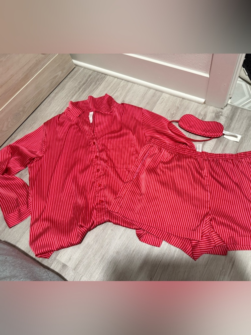Auden Women's Red Striped Satin Pajama Set with Eye Mask